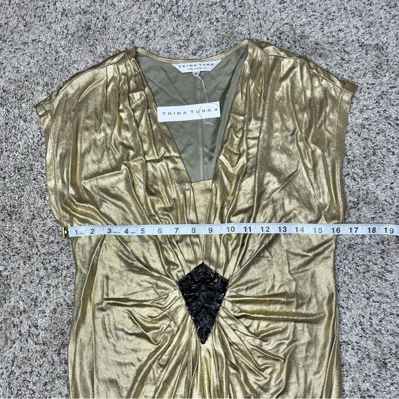 Trina Turk Liquid Gold Carrington Metallic Sequin Beaded V-Neck Dress 6 NWT - Picture 11 of 13